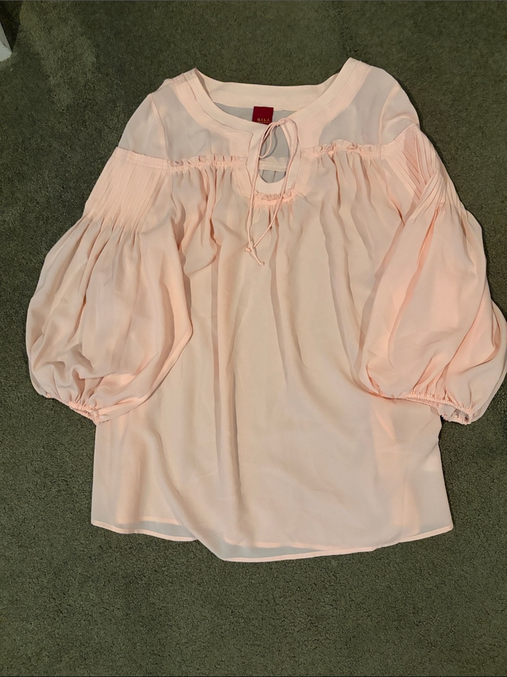 G.I.L.I. Pale Pink Tie-Neck Balloon Sleeve Blouse